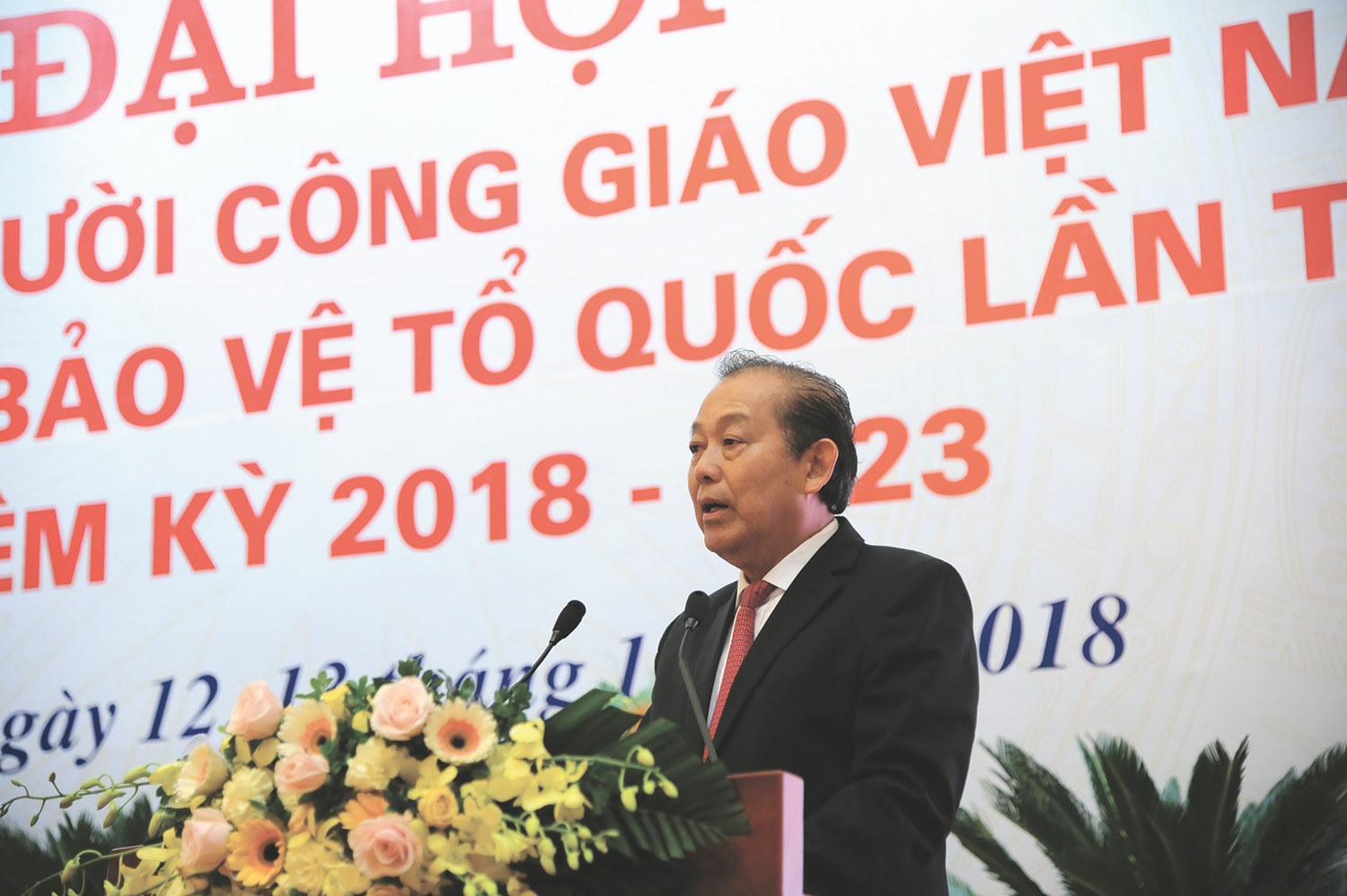 Ông Trương Hòa Bình, Ủy viên Bộ Chính trị, Phó Thủ tướng Thường trực Chính phủ phát biểu tại Đại hội. Ảnh: Phạm Cường