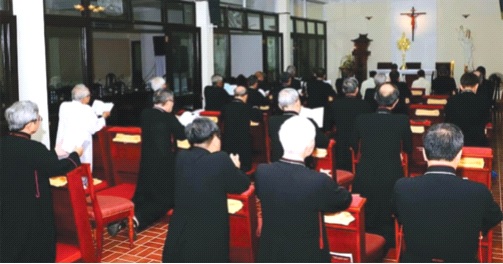 Phiên khai mạc tại Hội nghị thường niên kỳ I/2019 Hội đồng Giám mục Việt Nam tại nhà nguyện Trung tâm Hành hương Đức Mẹ Bãi Dâu. Ảnh: CTV 