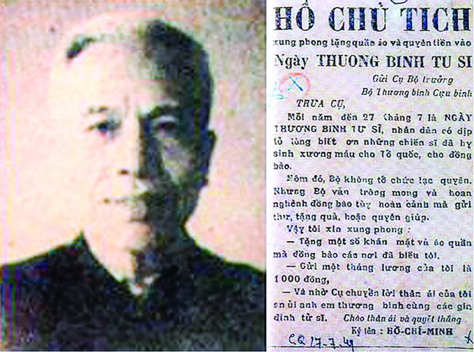 Bác sĩ Vũ Đình Tụng và Thư, Chủ tịch Hồ Chí Minh gửi Bộ trưởng Bộ Thương binh Vũ Đình Tụng nhân Ngày Thương binh, tử sĩ 27-7. Ảnh: TL