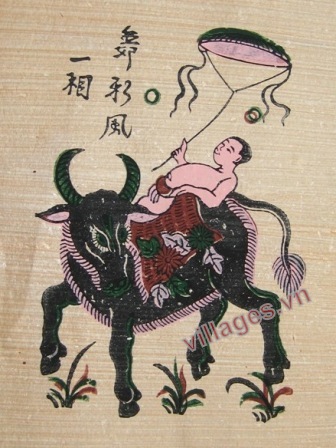Em bé cưỡi trâu, thả diều (Tranh dân gian Đông Hồ). Ảnh: CTV