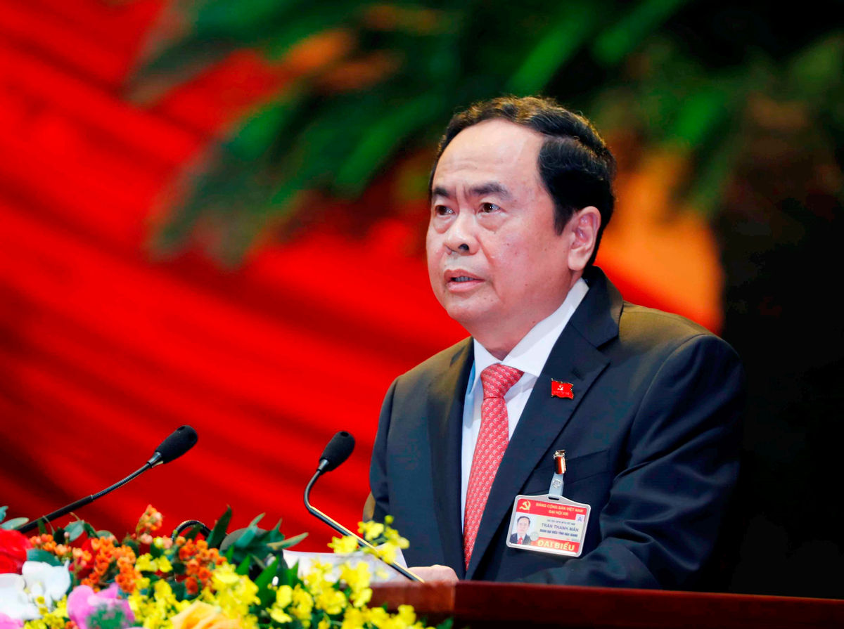 Ông Trần Thanh Mẫn, Chủ tịch Ủy ban Trung ương Mặt trận Tổ quốc Việt Nam trình bày tham luận trong phiên làm việc của Đại hội XIII. Ảnh: Xuân Trường