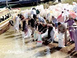 Các tôn giáo tham gia thả cá xuống lòng hồ Trị An nhằm bảo vệ môi trường và chống biến đổi khí hậu