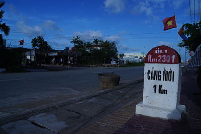 Quốc lộ 1A, km cuối cùng tai Năm Căn, Tỉnh Cà Mau. Ảnh: Minh Thu