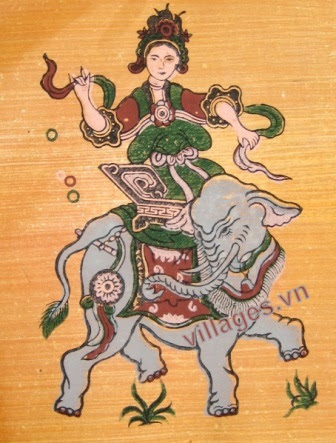 Tranh Đông Hồ "Bà Triệu cưỡi voi". Ảnh: TL
