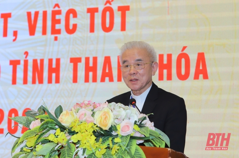 Linh mục Giuse Trần Xuân Mạnh, Phó Chủ tịch không chuyên trách Ủy ban Trung ương MTTQ Việt Nam, Chủ tịch Trung ương Ủy ban Đoàn kết Công giáo Việt Nam, Chủ tịch Ủy ban Đoàn kết Công giáo tỉnh, phát biểu.