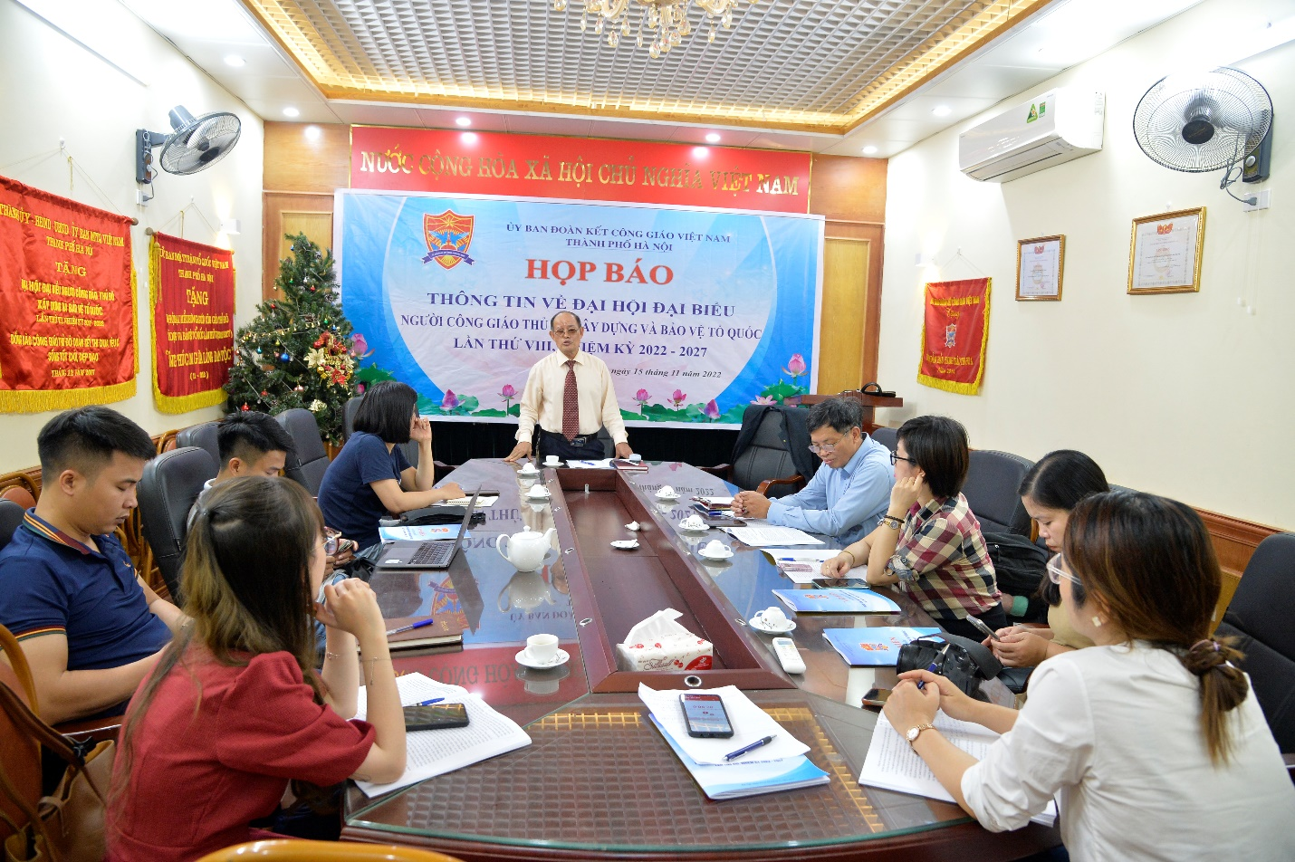 Quang cảnh Họp báo thông tin về Đại hội đại biểu người Công giáo Thủ đô xây dựng và bảo vệ Tổ quốc lần thứ VIII, nhiệm kỳ 2022-2027