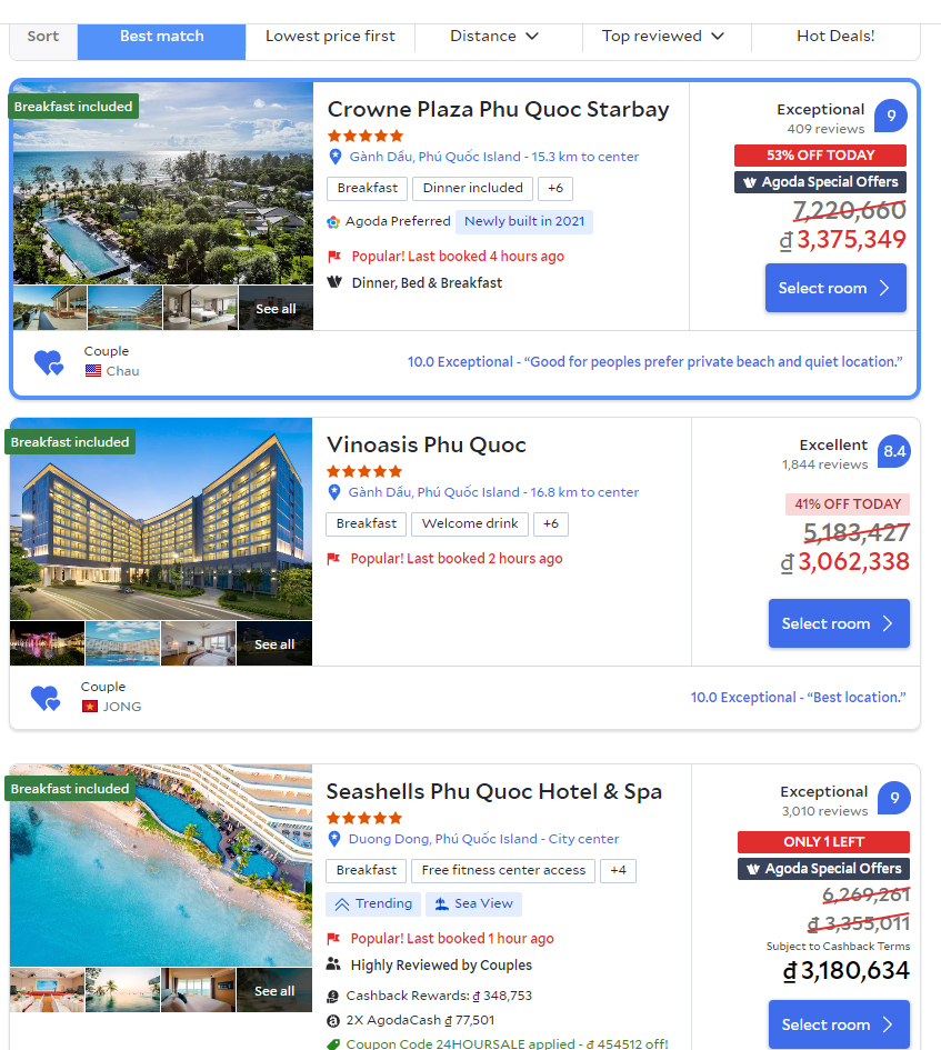 Phòng khách sạn tự đặt các ngày từ mùng 2 đến mùng 4 Tết trên các website còn nhiều, giá hợp lý. Ảnh chụp màn hình ngày 17/1.