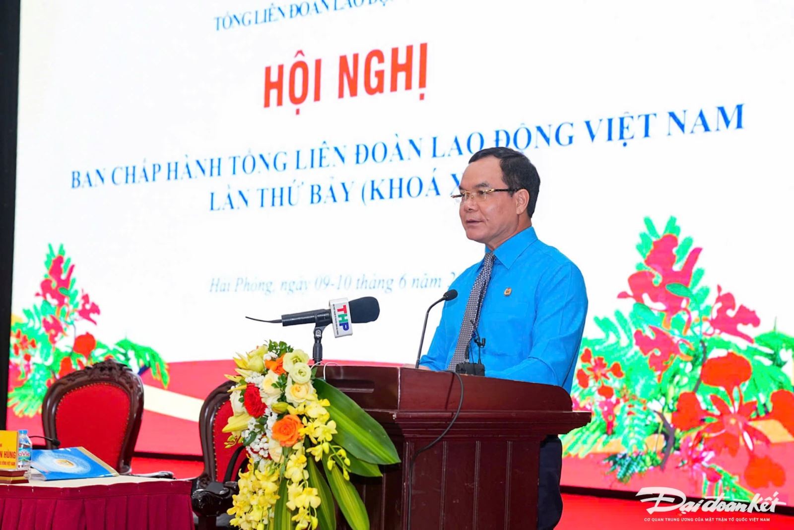 Phát biểu khai mạc tại hội nghị, Uỷ viên Trung ương Đảng, Chủ tịch Tổng Liên đoàn Lao động Việt Nam Nguyễn Đình Khang đề nghị các đại biểu cho ý kiến về đánh giá kết quả các mặt hoạt động công đoàn trong 6 tháng đầu năm; thảo luận, phân tích đánh giá sâu nguyên nhân của những nội dung hạn chế, nhất là trong công tác phát triển đoàn viên. Ảnh: Phương Thanh.