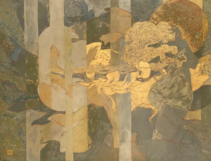 Một tác phẩm sơn mài trưng bày tại triển lãm 